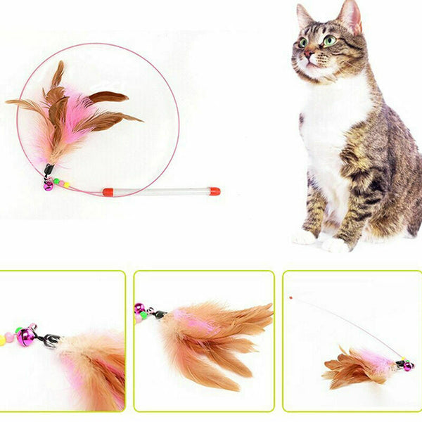 2pcs Kitten Play Teaser Cat Wand Replacement Head Interactive Feather_Bell O2T1