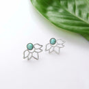 Women Alloy Retro Turquoise Petal Hollowed Leaves Pierced Stud Earrings