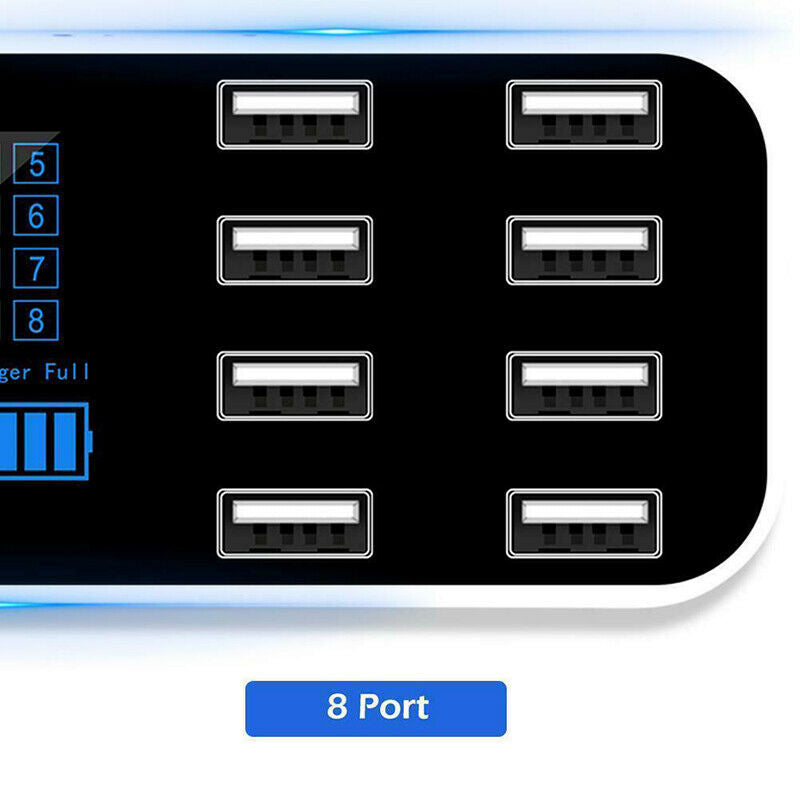 USB 8 Multi-Port Adapter Desktop Wall Charger Smart LED Display Charging Sta Bj