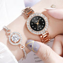 Bracelet Watch Jewellery Gift set Chain Cuff Bracelet Rose Red+Black
