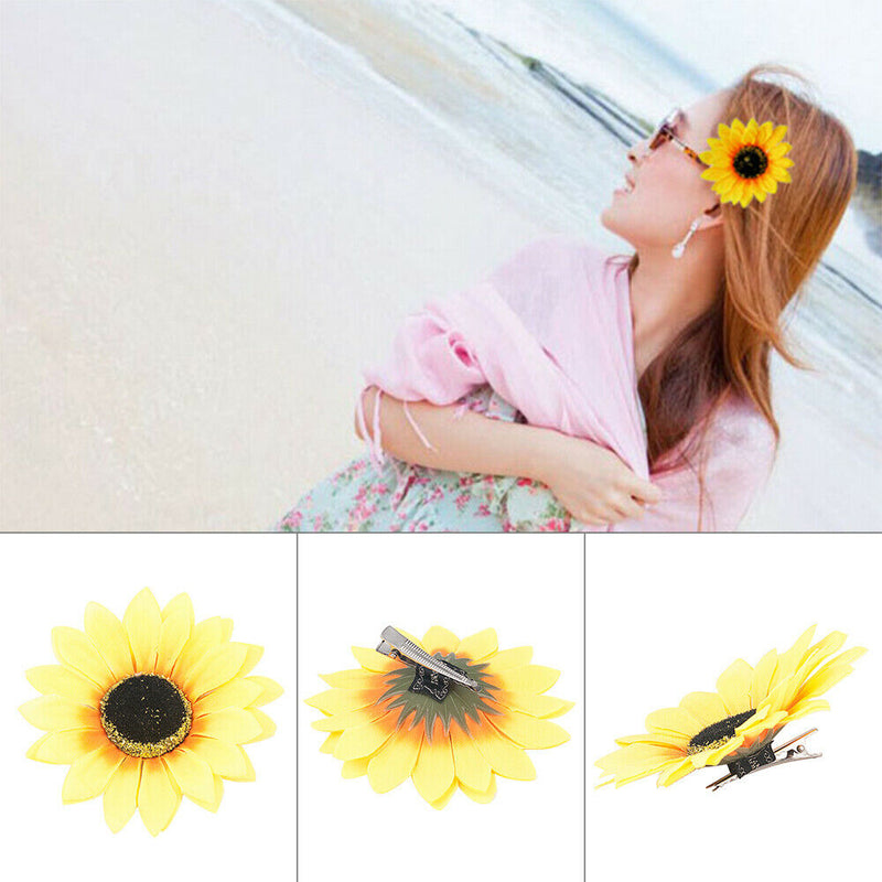 2PC Women Sunflower Flower Hair Clip Accessories Barrette Hawaiian Wedding Party