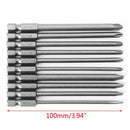 10 Pcs 100mm Magnetic Slotted PH2 Screwdriver Bit S2 Steel 1/4 Hex Shank 1/4"