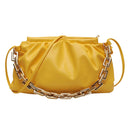 Women Pleated Shoulder Bag Chain Totes PU Cloud Messenger Handbag (Yellow)