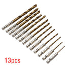 13Pcs HSS Titanium Coated Twist Drill Bit Hex Shank 1.5-6.5mm High Speed Steel