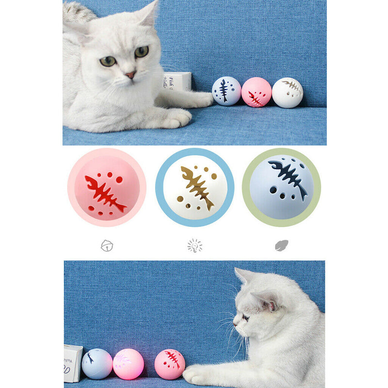 3pcs 5cm Plastic Interactive Cat Ball Toys Funny Bell Ball Flash Light Ball