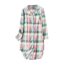 Women Turn-down Collar Long Sleeve Sleep Wear Lattice Nightgowns Casual Paj
