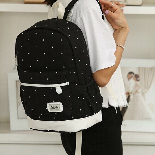 3pcs Set Women Canvas Backpack Big Student Book Bag with Purse Laptop Bag H S9M5