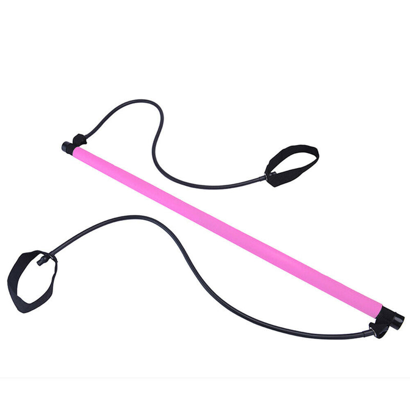 Gym Portable Pilates Bar Stick with Resistance Band for Home Sports (Pink)
