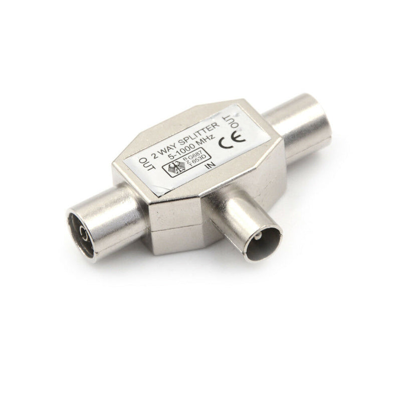 2Way PAL TV Aerial Coaxial Antenna Signal Splitter Indoor Passive Metal Casing3C