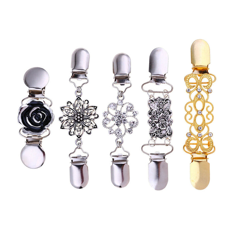 Retro Shawl Clips with Chain - Pack of 5 - Cardigan Shrug Sweater Clips Clasp,