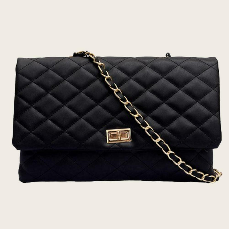 Fashion Women Shoulder Messenger Handbag Chain Leather Evening Bag (Black) A