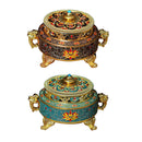 Tibetan Buddhist Style Incense Burner Holder Colorful Lotus Flower-Blue