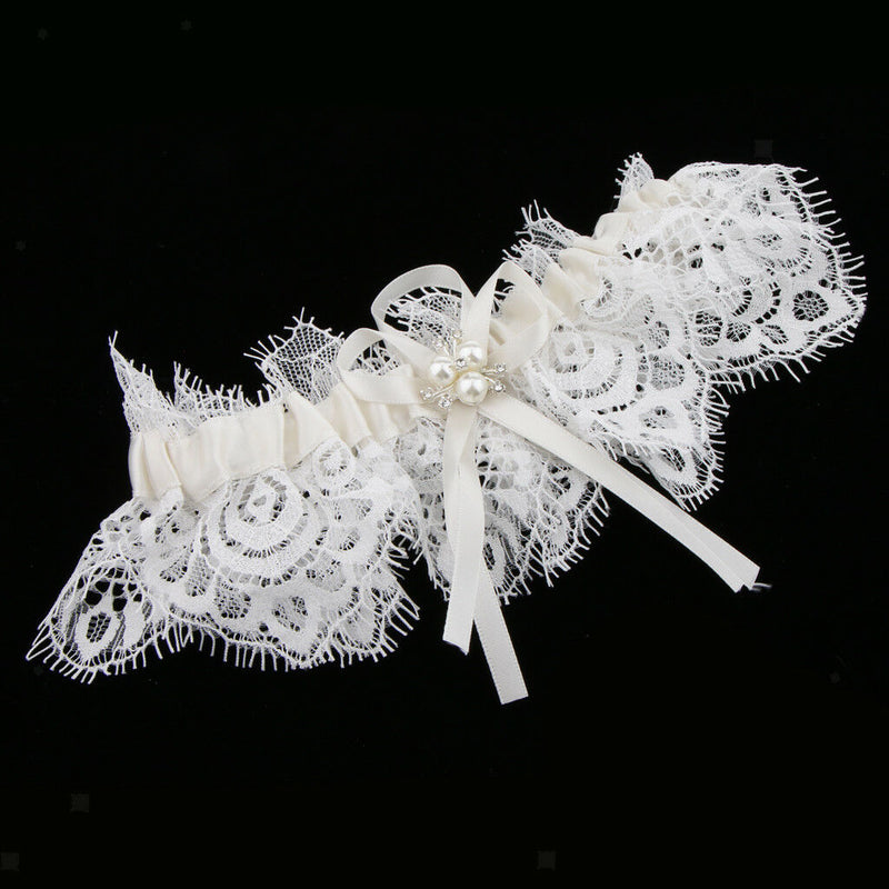 Wedding Party Pearls Bowknot Lace Flower Garter Thigh Ring Party Accessories