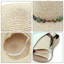 Women Big Brim Sun Hats Foldable Colorful Stone Hand Made Straw Hat Female