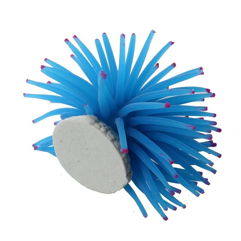 Aquarium Decoration Soft Plastic Artificial Anemone Plant - Blue X8M6