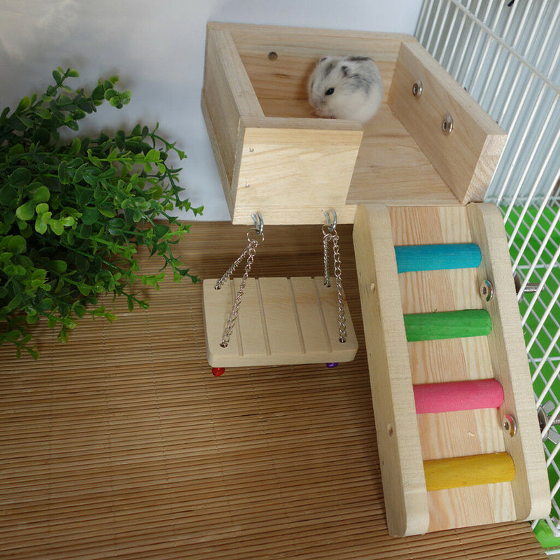 Wooden Cage Toys Hanging Ladder Swing Bridge Platform for Bird Rat Hamster