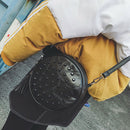 Women Sheepskin Rivet Cute Round Mini Shoulder Bag Crossbody Bag Black