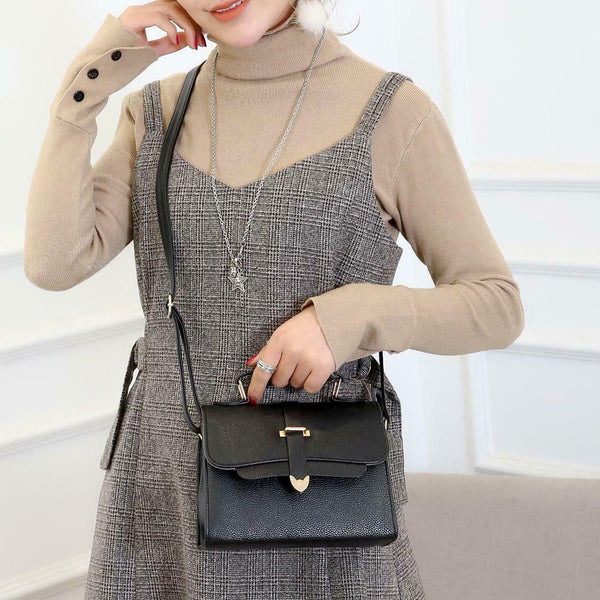 Women Top-Handbags Messenger Bags PU Leather Small Crossbody Bags(Black)