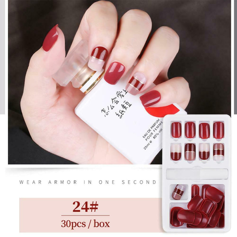 30pcs Full Cover False Nail Decals DIY Nail Patch Manicure Set (24) A