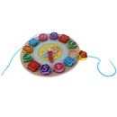 3 In 1 Wooden Shape Sorting Clock Puzzle Lacing Beads Toys for Kids - Lion