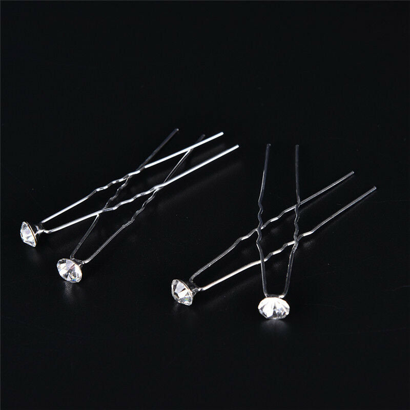 20PCS Clear Crystal Rhinestone Diamante Wedding Bridal Prom Hair Pins Hairpin MO