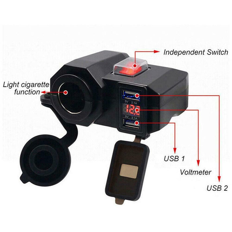 12v/24v Motorcycle USB Charger Power Adapter Socket&Voltmeter Display