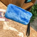 Women Evening Clutch Bag Plush Zip Handbag Female Solid Color Purse (Blue) A
