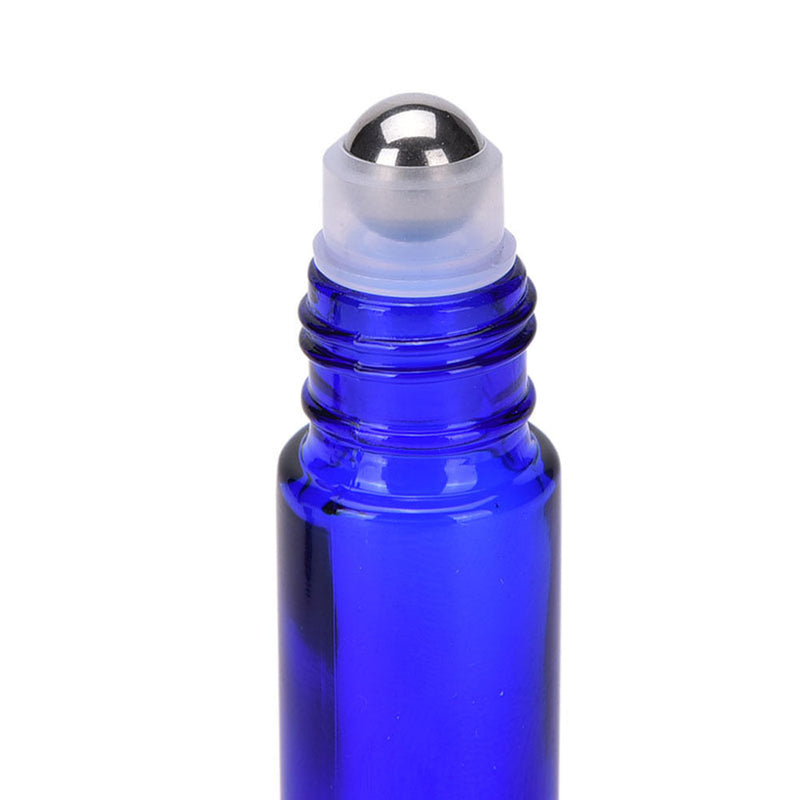 6pcs Stainless Steel Metal Roll on Bottles Cobalt Glass Roller Ball 10ml Blue FT