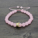 Fashion Women Zircon Crown Pink Stone Strand Bracelet Beads Bangle Jewelry A