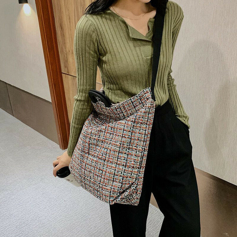 Fashion Woolen Shoulder Bag Women Large Capacity Messenger Handbags (Red) A