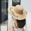 Handmade Weave Letter Sun Hats For Women Black Ribbon Lace Up Large Brim St
