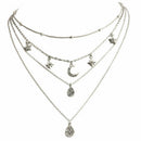 Boho Four-layers Choker Pendant Necklace Crystal Star Moon Chain Women Jewelry