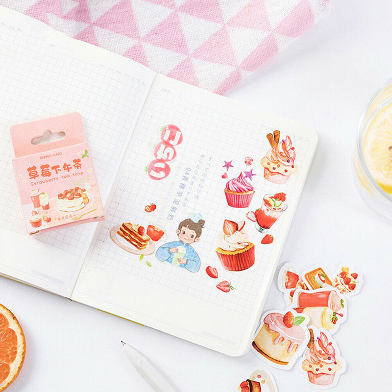 !46Pcs Cute Strawberry Dessert Diy Diary Craft Stickers Scrapbooking De JR