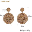 Weave Straw Double Disc Drop Earrings Boho Rattan Dangle Statement Earrings D4J3