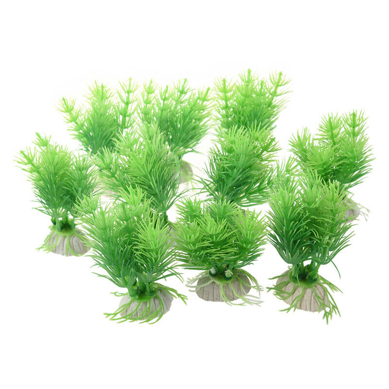 10pcs Green Plastic Plants Aquarium Fish Tank Decoration Ornament Y7B8
