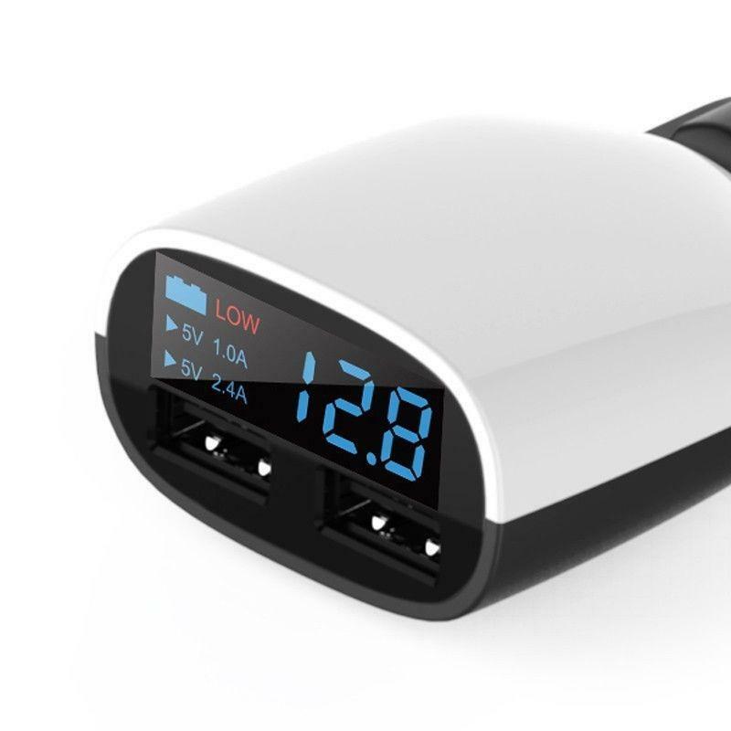 2 Ports 12V-24V Bullet Dual USB Car Cigarette Lighter Charger LED Voltmeter