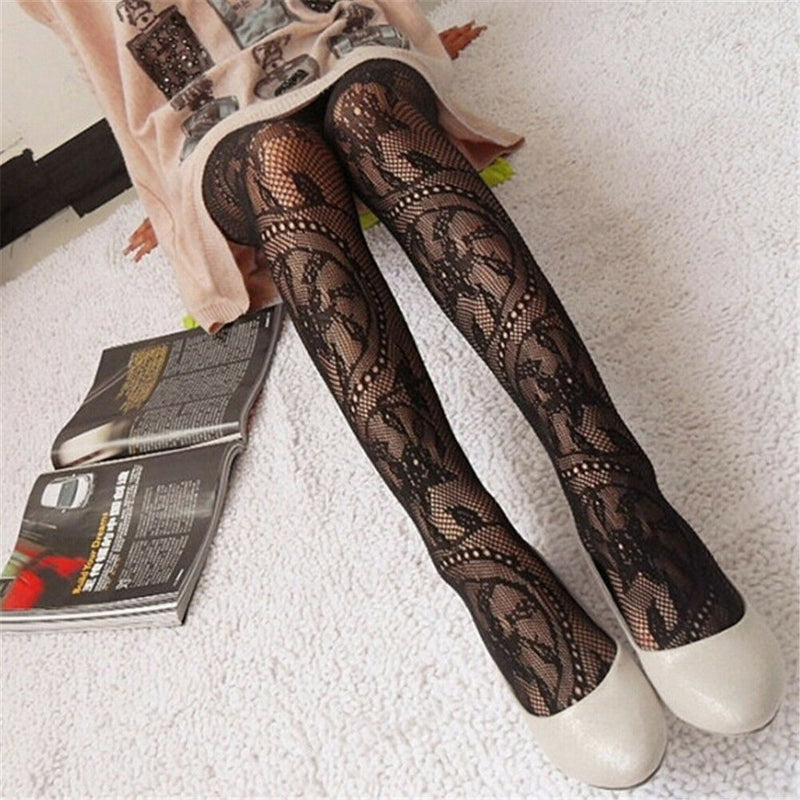 Fashion Floral Pattern Jacquard Girls Fishnet Pantyhose Womens Tights Stockin Gn