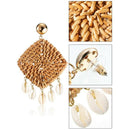 2 Pairs Earrings Pendant Shell Rattan Earrings Bohemian Woven Wicker and St
