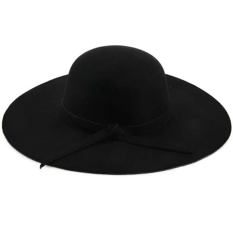 Black Soft Ladies Floppy Wide Brim Cloche Fedora Dress Hat Retro Wool Bowkn S9E8