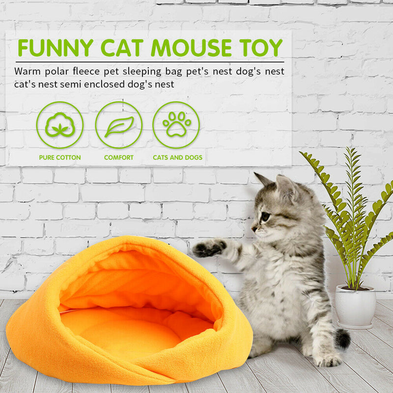 Warm Fleece Pet Sleeping Bag Nest Soft Kennel Cat Dog Bed House (Yellow M) A