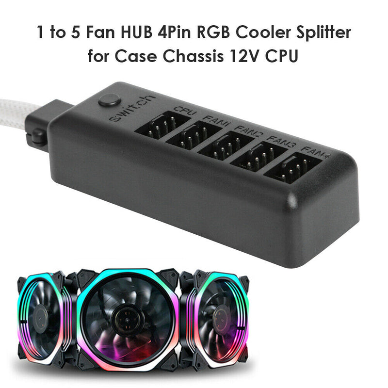 1 to 5 Multi Way Fan HUB 4Pin RGB Cooler Splitter Adapter for Desktop PC Case