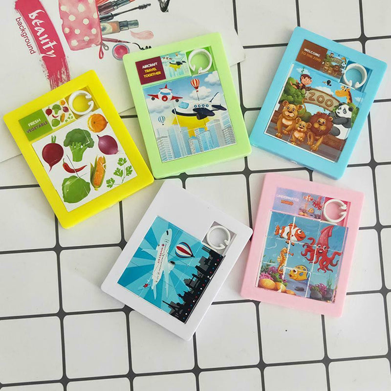 Cartoon DIY 9 Grid Flat Jigsaw Moving Puzzle Kids Educational Toys Random