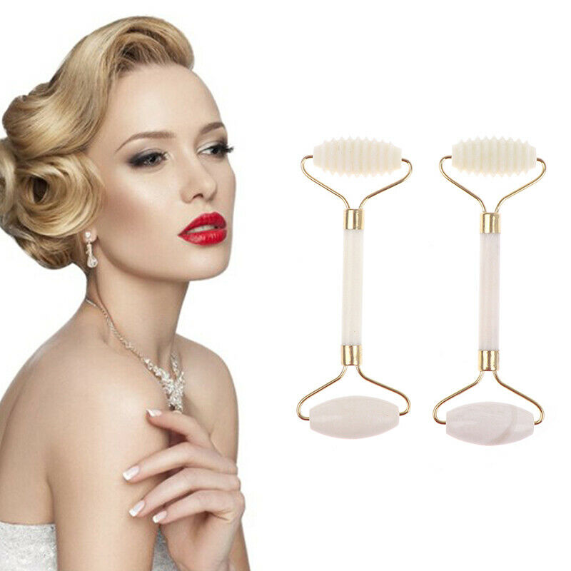 Ladies Natural Rose Quartz Facial Neck Body Jade Stone Roller Face Massage T Nw