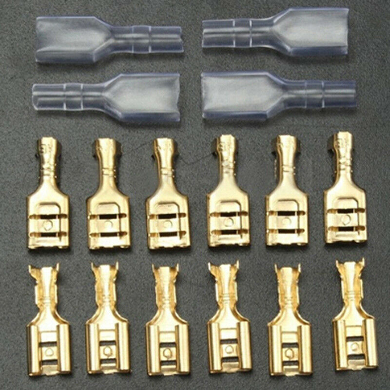 100Pairs 6.3mm brass crimp terminal female spade connectors insulate sleeve Gk