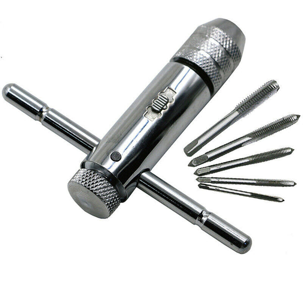 5PCS Adjustable T-Handle Ratchet Tap Wrench Set M3-M8 Hand Screw Taps Tool