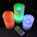 3pc LED Flameless Candles  Pillar 12 Color Changing w/ Remote Glow Wedding G_