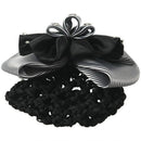 Faux Rhinestone Decor Ruched Bow Hair Clip Snood Net Bun Cover White Black X8O3