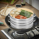 2 Tier 20Cm Bamboo Steamer Basket With Cover Cookware Kitchen For Dumpling  A8V1