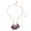 Round Fringed Tassel Pendant Long Leather Rope Chain Necklace for Women Swe
