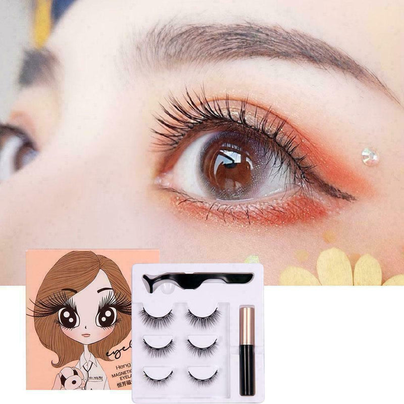 3 Pairs Magnetic False Eyelashes Magnetic Liquid Eyeliner Makeup Magnetic Z9F1